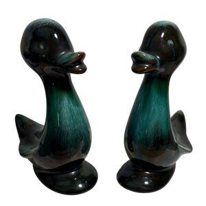 Blue Mountain Pottery Baby Duck Figures Green Black Drip Glaze 5.5" Tall Canada